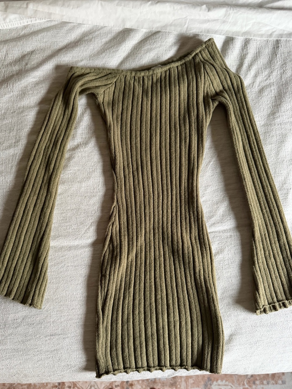 Princess Polly Olive Ribbed Off-Shoulder Knit Dress